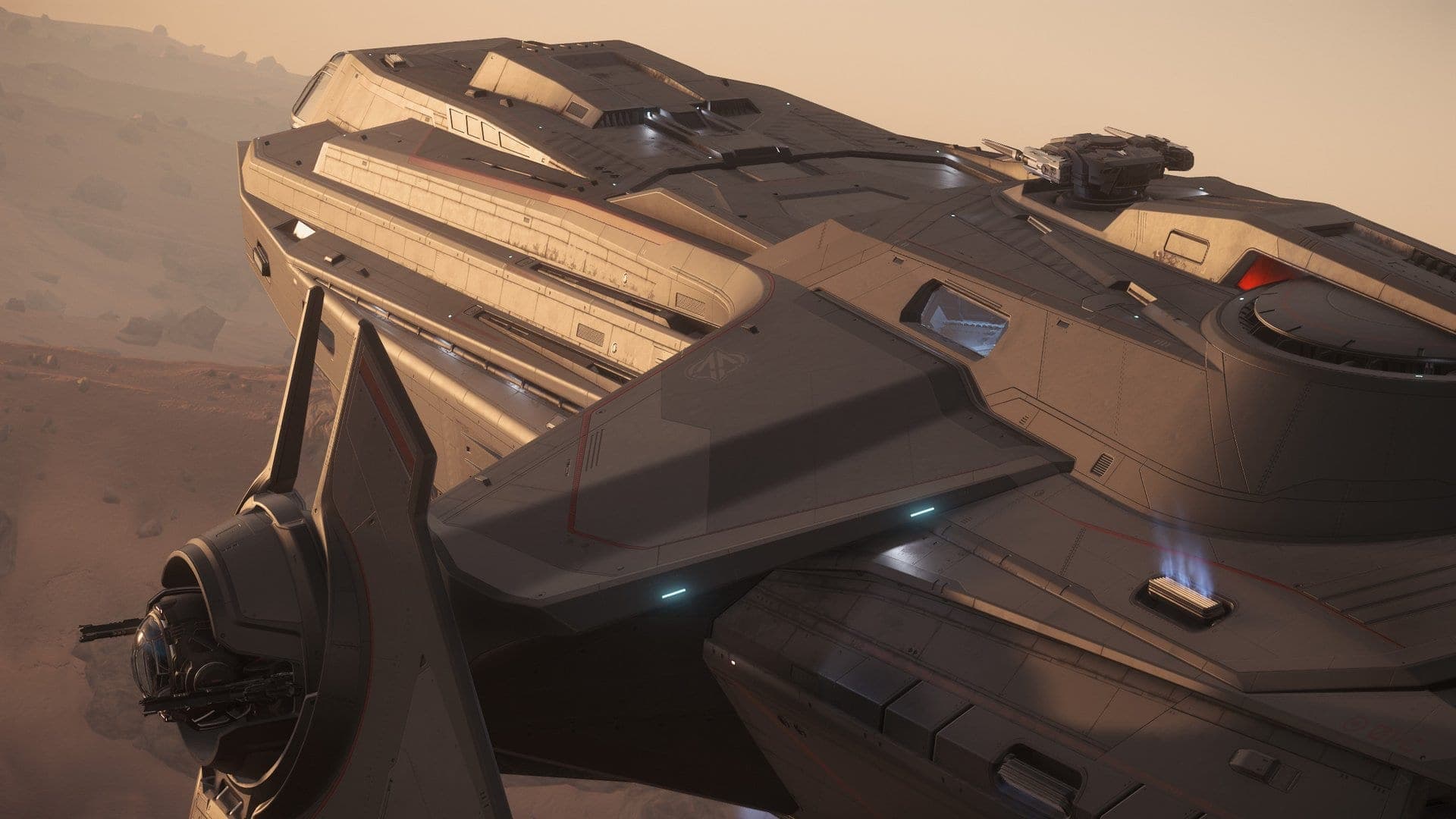 A large industrial capital ship seen up close